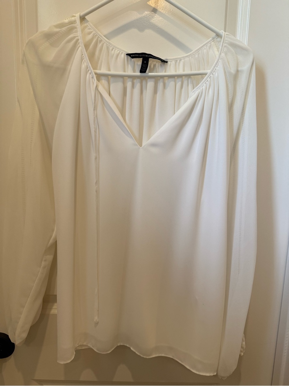 White House Black Market Cream V-Neck Tie Front Blouse